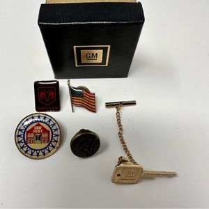 Vintage GM General Motors Tie Tac, American Flag, Team Dodge and UAW Pins